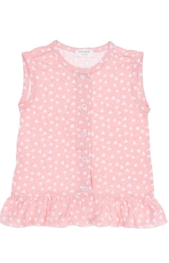 Kız Bebek Pamuklu Alt - Üst Şortlu Set Kalp Desenli Pembe