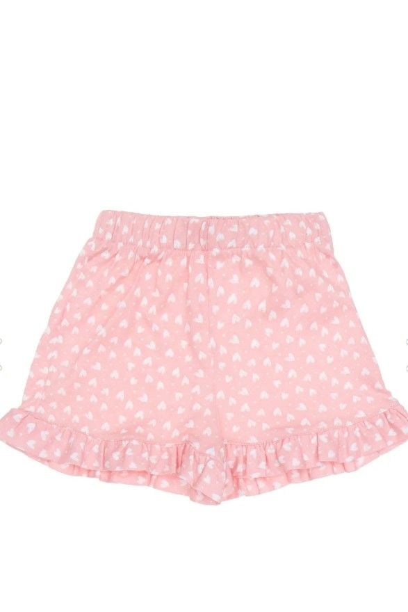 Kız Bebek Pamuklu Alt - Üst Şortlu Set Kalp Desenli Pembe