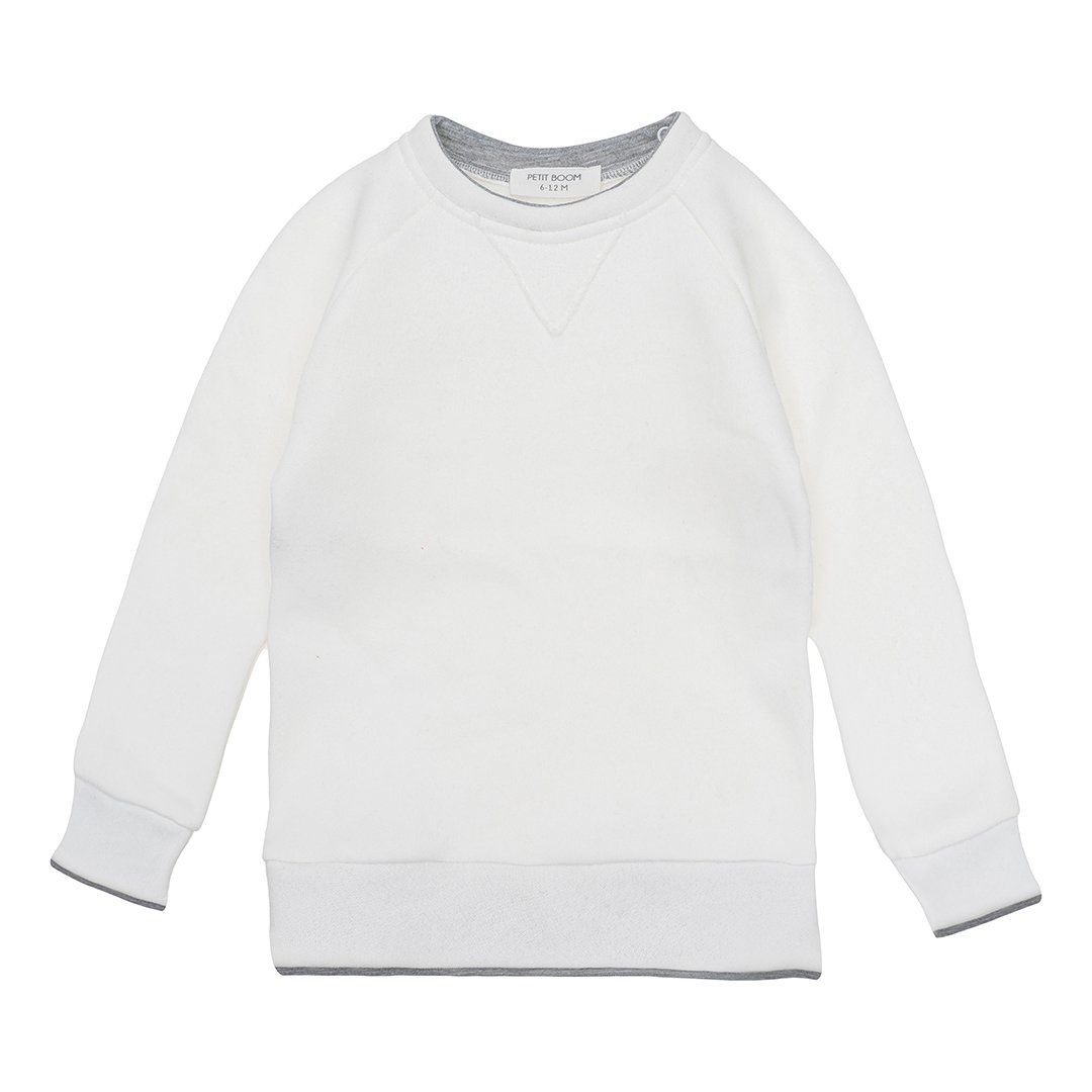 Petit Boom Kontrast Şardonlu Sweatshirt Beyaz