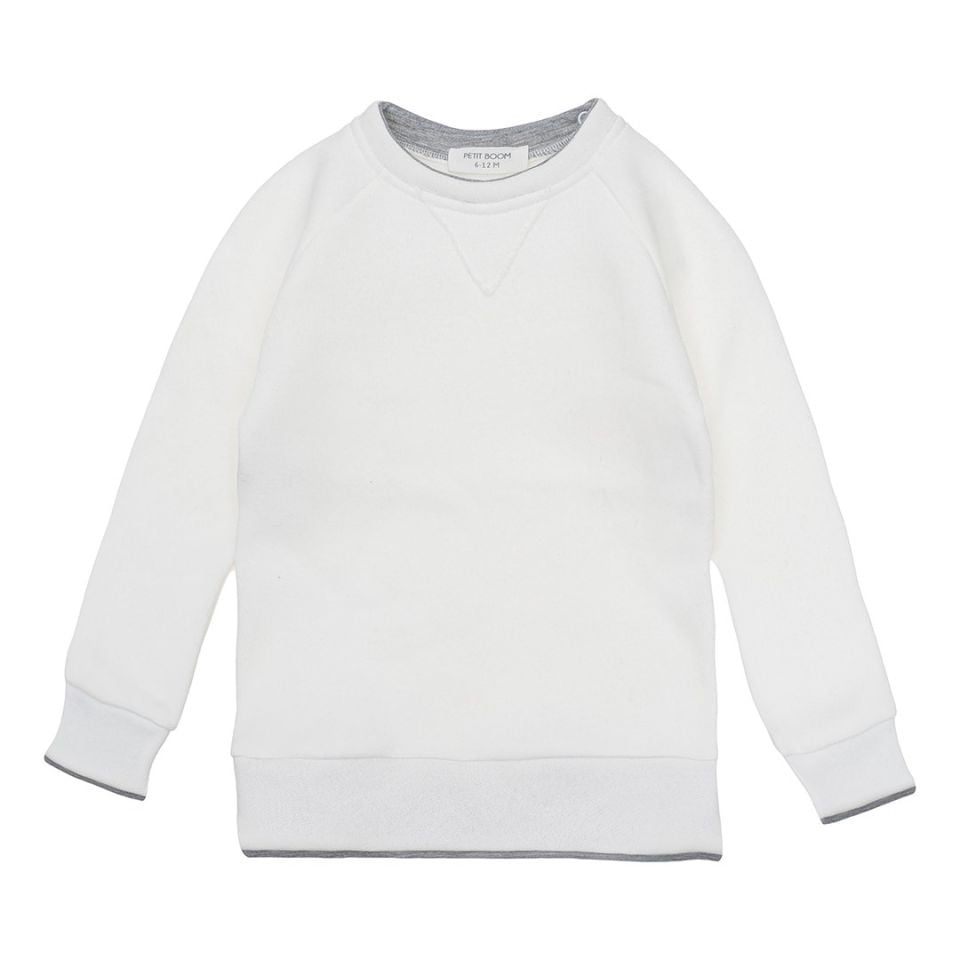 Petit Boom Kontrast Şardonlu Sweatshirt Beyaz